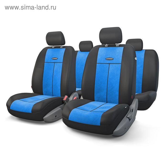 Авточехлы универcальные AUTOPROFI TT-902V BK/BL, полиэстер, велюр, набор из 9 предметов, передний ряд, задний ряд, цвет чёрный/синий - Фото 1