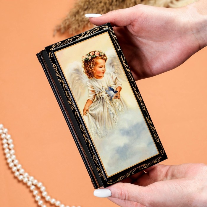 Шкатулка - купюрница «Ангелок на облаке», 8,5×17 см, лаковая миниатюра - фото 1906869218