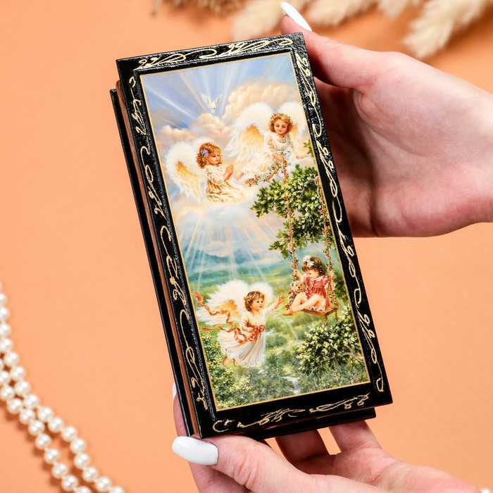 Шкатулка - купюрница «Игривые ангелочки», 8,5×17 см, лаковая миниатюра - фото 1906869221
