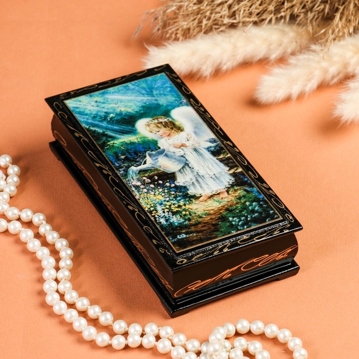 Шкатулка - купюрница «Ангел с лейкой», 8,5×17  см, лаковая миниатюра