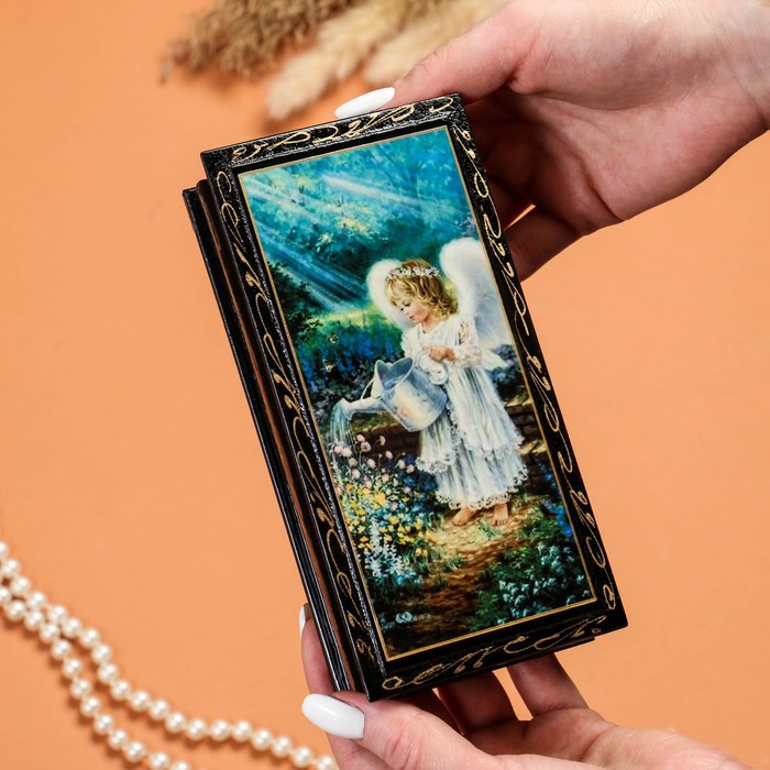 Шкатулка - купюрница «Ангел с лейкой», 8,5×17  см, лаковая миниатюра - фото 1906869224