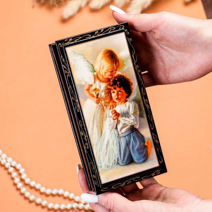 Шкатулка - купюрница «Ангелочки», 8,5×17  см, лаковая миниатюра - фото 1906869227