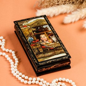 Шкатулка - купюрница «Девочка у окна», 8,5×17 см, лаковая миниатюра