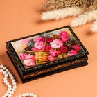 Шкатулка «Розовые цветы в корзинке», 11×16 см, лаковая миниатюра - Фото 1