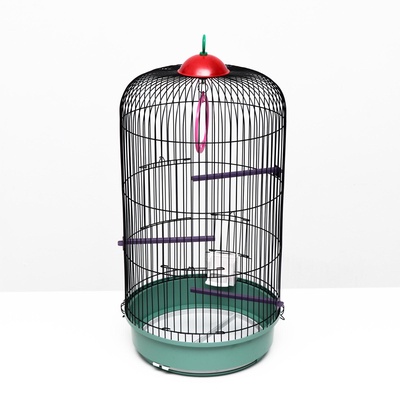 Клетка для птиц, 33×77 см, круглая, трехярусная сварная, малый поддон, МИКС