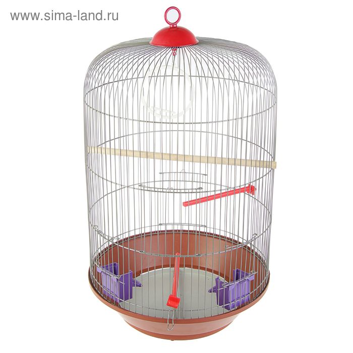 Клетка для птиц, 40×77 см, круглая, трехярусная сварная, большой поддон, МИКС - Фото 1