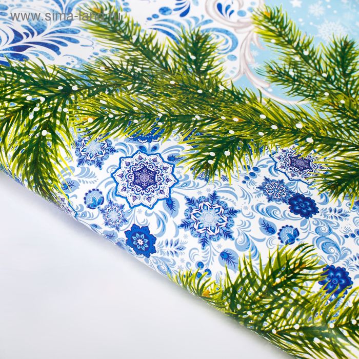 Бумага упаковочная глянцевая "Зима рисует",70х100 см - Фото 1