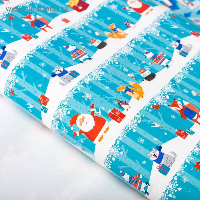 Бумага упаковочная глянцевая "Лесные персонажи",70х100 см - Фото 1