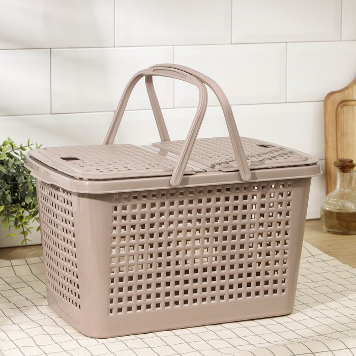 Корзина для пикника Альтернатива «Мини», 35.5×23×20 см, с ручками, пластик, коричневая - Фото 1