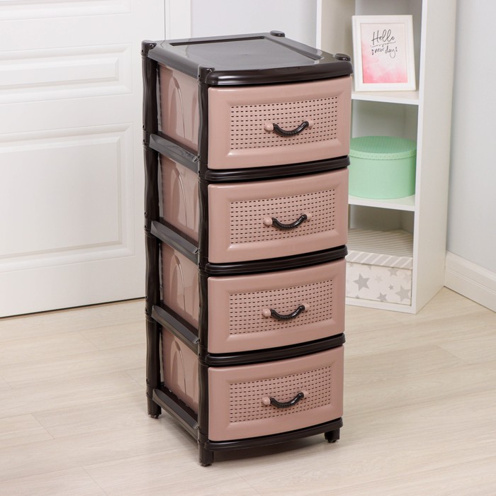 Комод 4-х секционный, бежево-коричневый - Фото 1