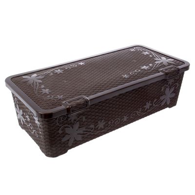 Ящик для хранения с крышкой «Плетёнка», 70 л, 88×42×24 см, цвет коричневый