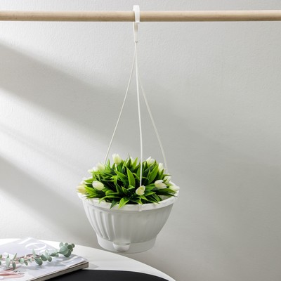 Кашпо уличное для цветов Альтернатива «Мирабель», 2.5 л, подвесное, с прикорневым поливом, пластик, белое