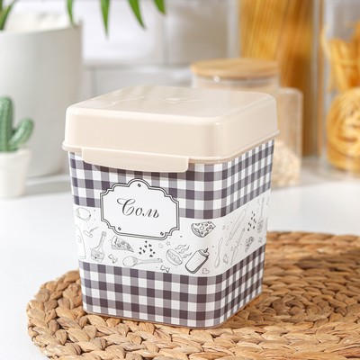 Ёмкость для соли с ложкой Альтернатива «Плетёнка. Соль», 1.2 л, пластик, бежевая