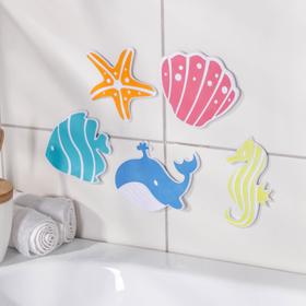 Набор мини-ковриков для ванны на присосках Доляна «Океан», 16×16 см, 5 шт, цвет МИКС Ош
