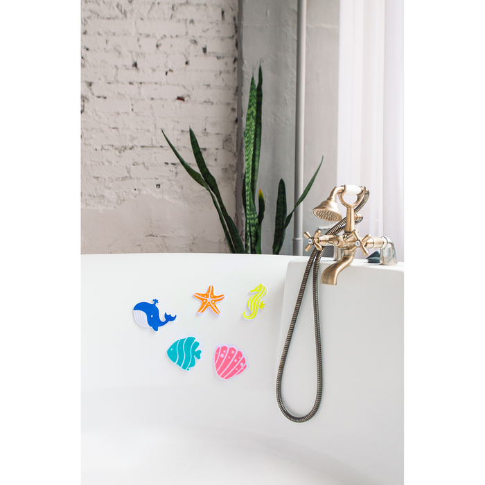 Набор мини-ковриков для ванны на присосках Доляна «Океан», 16×16 см, 5 шт, цвет МИКС - фото 1896595585