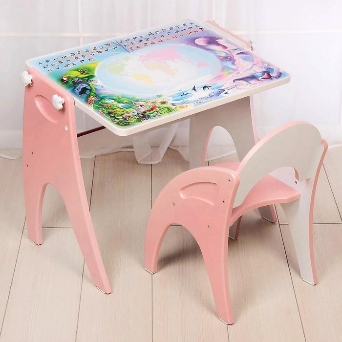 Комплект детской мебели «Части света»: парта, мольберт, стульчик. Цвет розовый - Фото 1