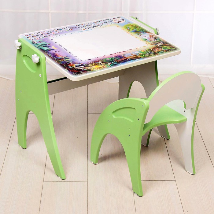 Комплект детской мебели «День-ночь»: парта, мольберт, стульчик. Цвет салатовый - Фото 1