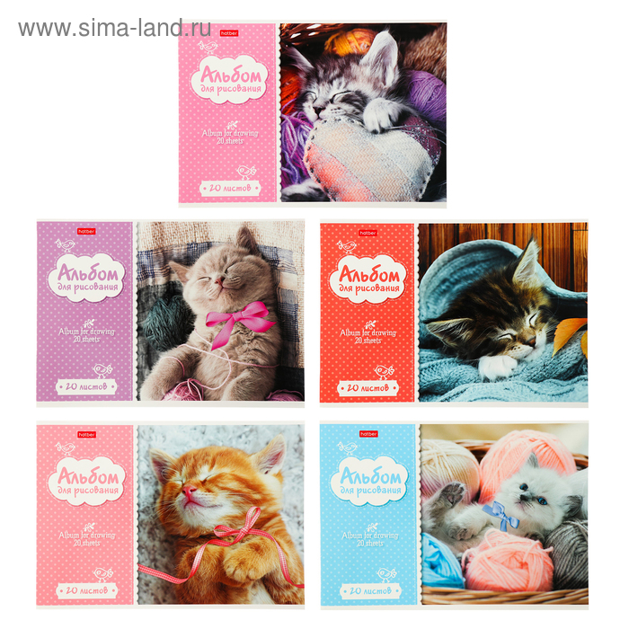 Альбом для рисования А4, 20 листов на скрепке "Котята", обложка мелованный картон, блок 100 г/м2, МИКС - Фото 1