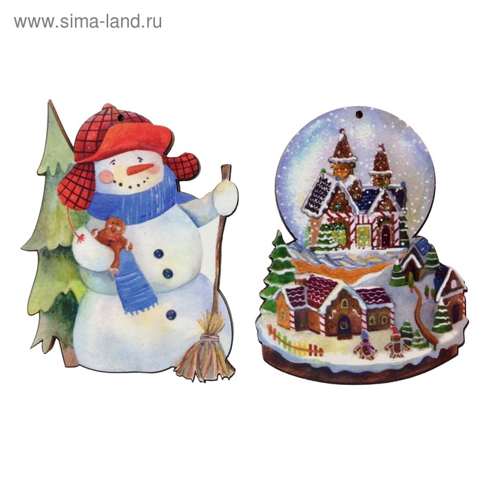 Новогодний набор подвесок "Снеговик и снежный шар" - Фото 1
