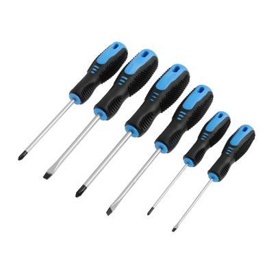 Набор отверток ТУНДРА, CrV, хром, 2К рукоятки, PH0, SL3×75 мм, PH1-2, SL5-6×100 мм, 6 шт.