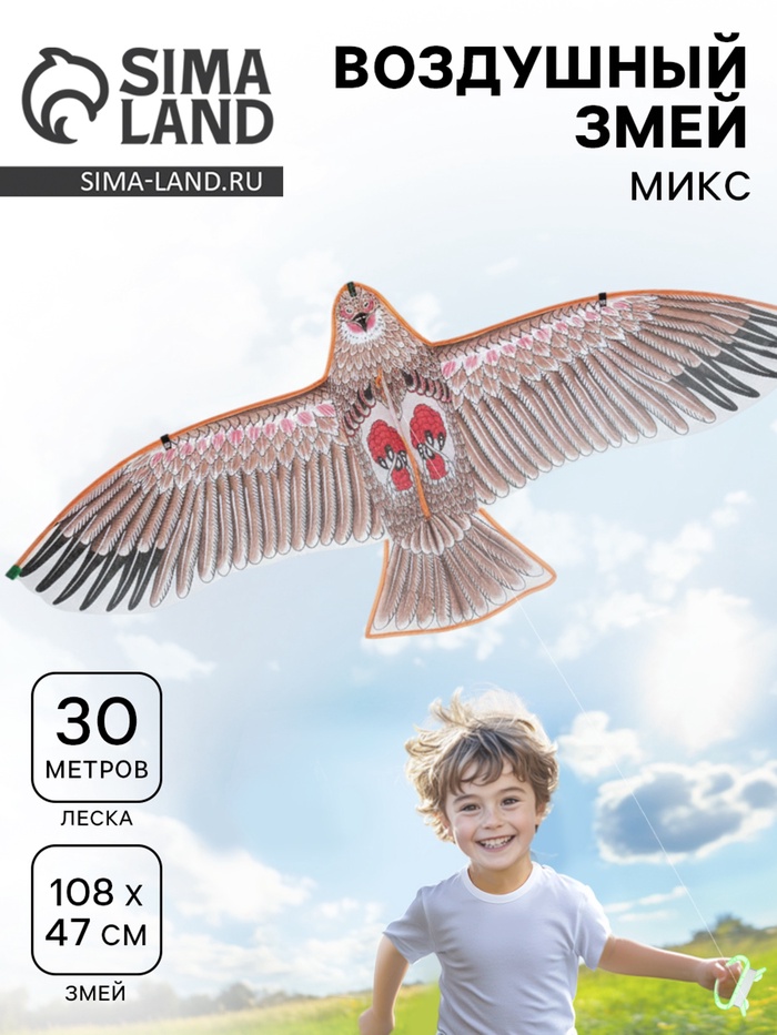 Воздушный змей Funny toys «Орёл в полете», с леской, МИКС - Фото 1