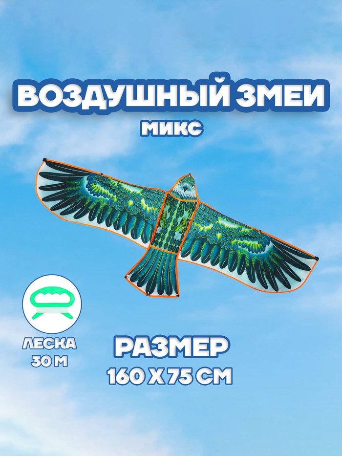Воздушный змей «Орёл в полете», с леской, цвета МИКС - Фото 1