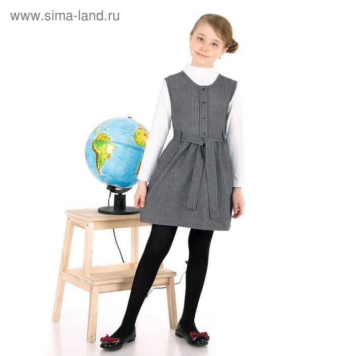 Сарафан для девочки "Школьная пора", рост 128 см (64), цвет серо-синий - Фото 1