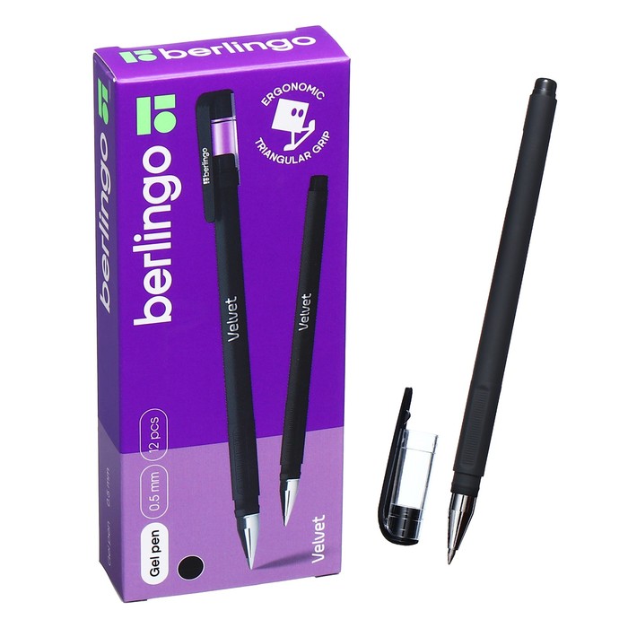 Ручка гелевая 0.5 мм Berlingo Velvet, стержень чёрный, прорезиненный корпус - Фото 1