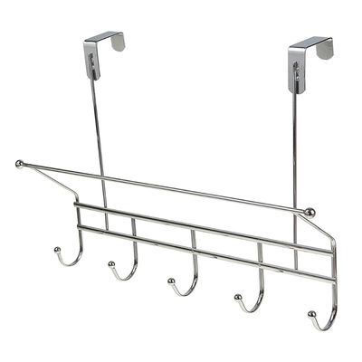 Вешалка на дверь на 5 крючков с держателем для полотенец Доляна, 42×16×27 с, цвет хром