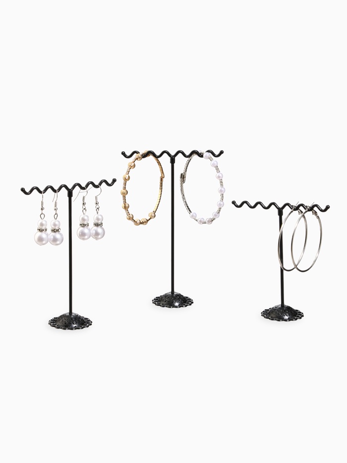 Подставка под серьги QF «Волны», набор 3 шт., h=9.5, 11, 13 см, чёрная