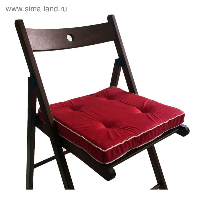 Подушка на стул 38х38 см, h 5 см, цвет красный, велюр, поролон, кант - Фото 1