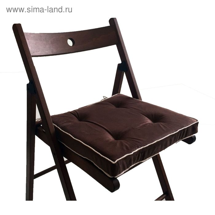 Подушка на стул 38х38 см, h 5 см, цвет коричневый, велюр, поролон, кант - Фото 1