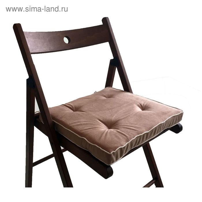 Подушка на стул 38х38 см, h 5 см, цвет бежевый, велюр, поролон, кант - Фото 1