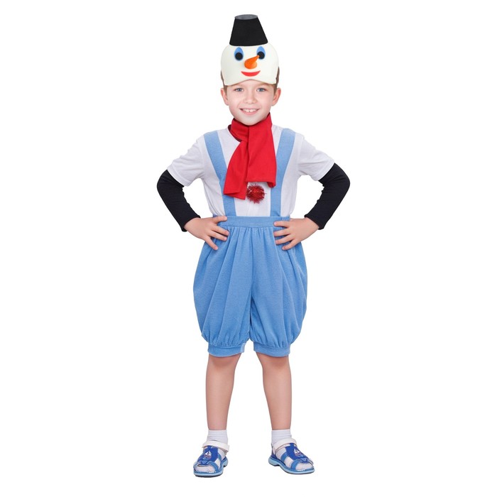 Карнавальный костюм "Снеговик с чёрным ведром", комбинезон, маска, шарф, р-р 28, рост 98-104 см - Фото 1