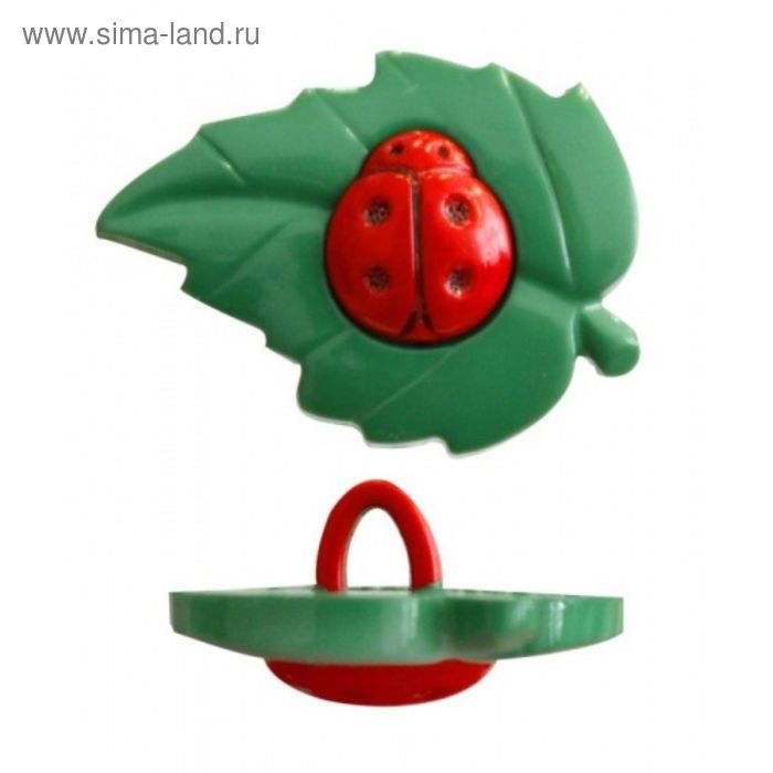 Пуговица детская "Листочек с букашкой", 25мм, цвет зелёный - Фото 1