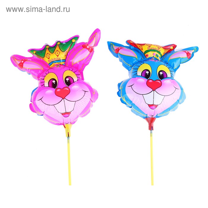 Шар фольгированный зайка в короне на палочке - Фото 1