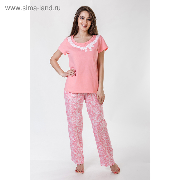 Комплект женский (футболка, брюки) "Кружева 2" PL 1002 цвет розовый, р-р 44 - Фото 1