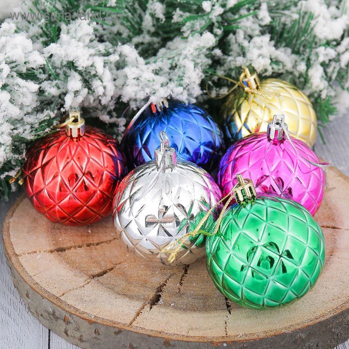 Ёлочные игрушки «Прокси сеточка», шары новогодние, d=6 см, набор 6 шт., МИКС - Фото 1