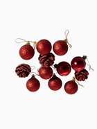 Ёлочные игрушки «Зимний лес», шары новогодние, набор 12 шт. (9 шаров,3 шишки), красный - фото 7612392