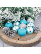 Ёлочные игрушки «Домик», шары новогодние, набор 12 шт. (9 шаров,3 шишки), серебристый/голубой - Фото 2