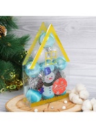 Ёлочные игрушки «Домик», шары новогодние, набор 12 шт. (9 шаров,3 шишки), серебристый/голубой - Фото 3