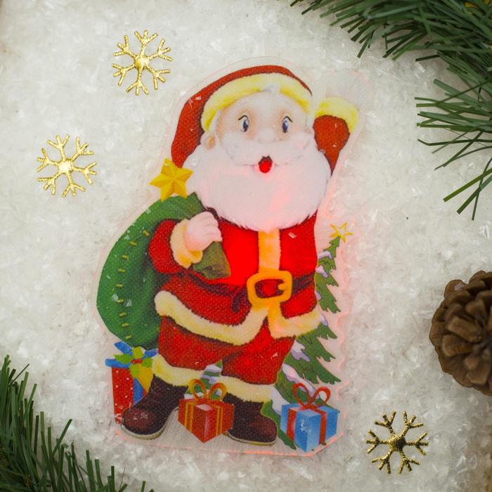 Световая картинка на присоске "Дед Мороз приветствует!"(батарейки в комплекте), 1 LED, RGB - Фото 1