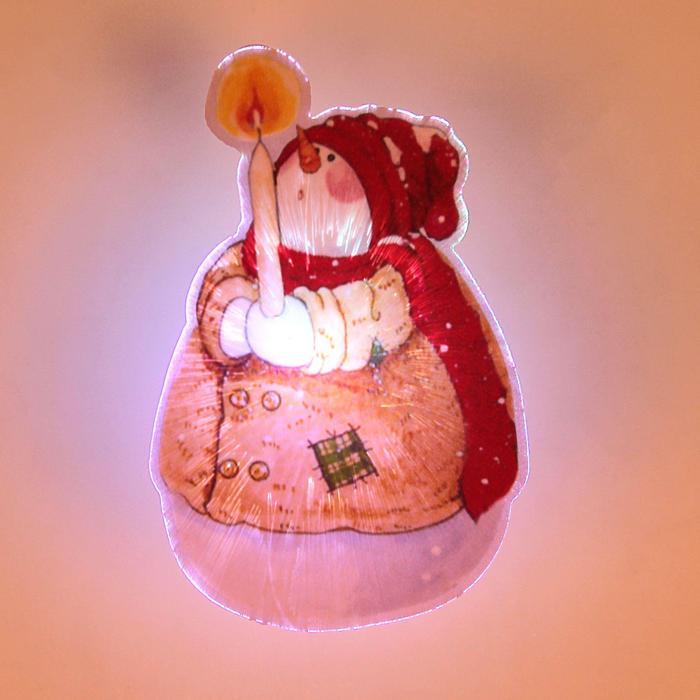 Световая картинка на присоске "Снеговик рождественский"(батарейки в комплекте), 1 LED, RGB - Фото 1