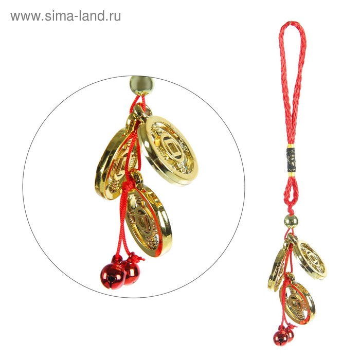 Подвеска + колокольчики "Три золотых монеты" 18 см - Фото 1