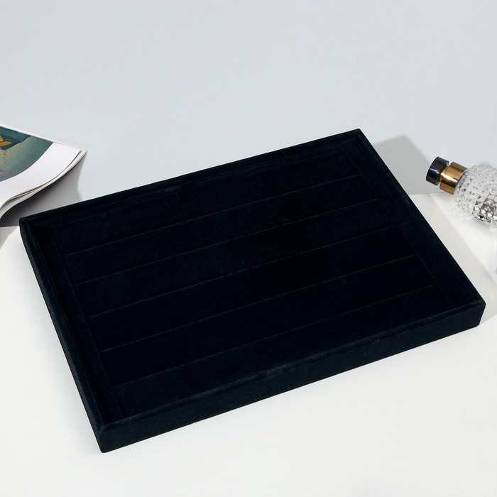 Подставка для колец 5 полос, флок, 35×24×3 см, цвет чёрный - фото 1889216130