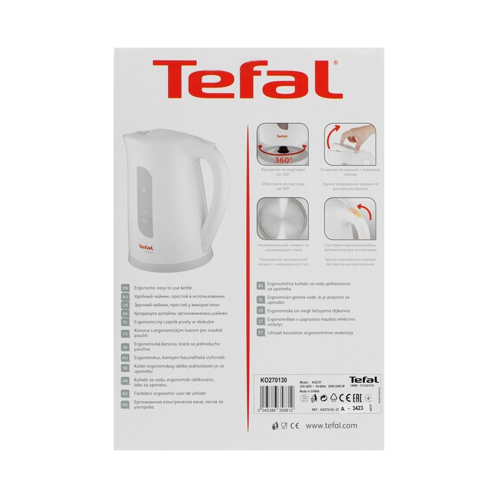 Чайник электрический Tefal KO270130, пластик, 1.7 л, 2400 Вт, белый - фото 51543120 Чайник электрический Tefal KO270130, пластик, 1.7 л, 2400 Вт, белый - фото 51543120