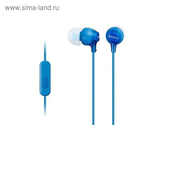 Наушники с микрофоном Sony MDREX15APLI.CE7, вкладыши, в ушной раковине, провод 1.2м, голубые - Фото 1
