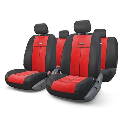 Авточехлы универсальные AUTOPROFI TT-902V BK/RD, полиэстер, велюр, набор из 9 предметов, передний ряд, задний ряд, чёрные, красные