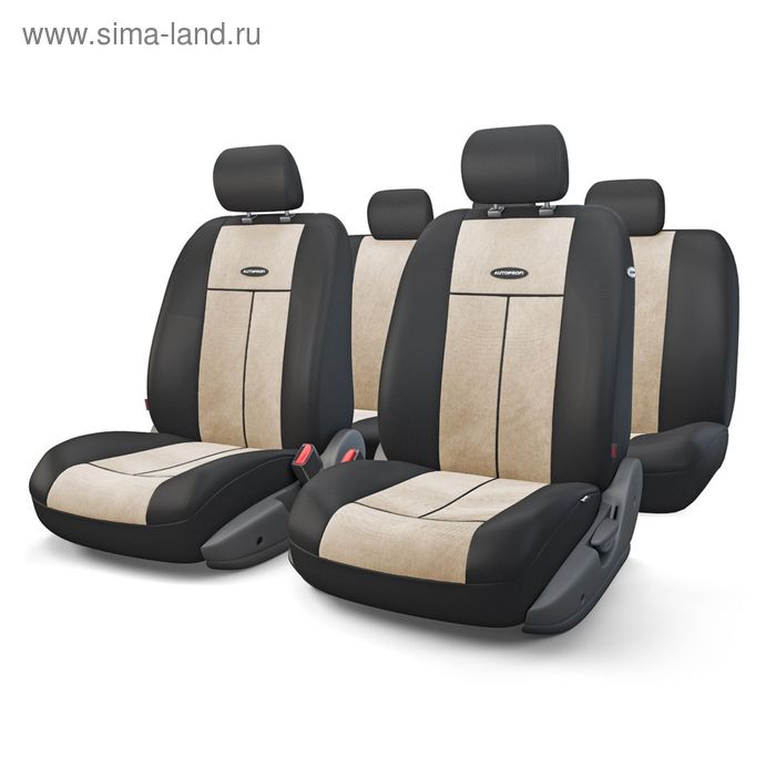 Авточехлы универcальные AUTOPROFI TT-902V BK/L.BE, полиэстер, велюр, набор из 9 предметов, передний ряд, задний ряд, цвет чёрный/ светло-бежевый - Фото 1