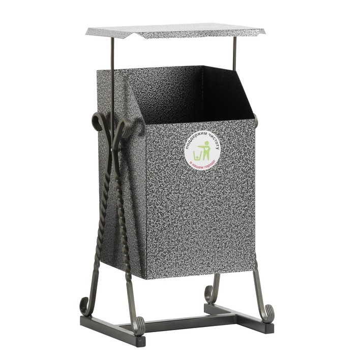 Урна для мусора «Квадратная», уличная, с крышей, 22 л, бак 0.5 мм, 63×33×33 см, серая - Фото 1